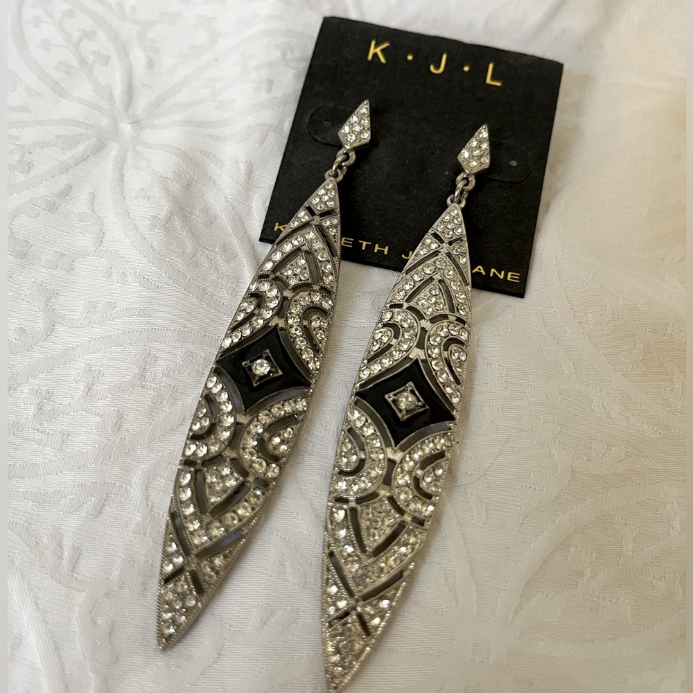 Kenneth Jay Lane deco black and crystal drop earrings
